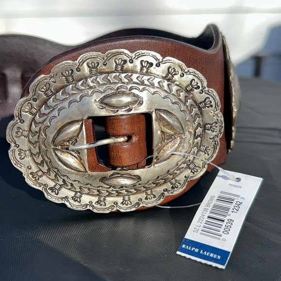 Vintage NWT Ralph Lauren Brown Leather Concho Belt with Silver Buckle main image 6